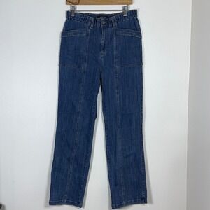 Judy Blue Womens Straight Leg Jeans 11/30 Blue Medium Wash Patch Pockets Utility